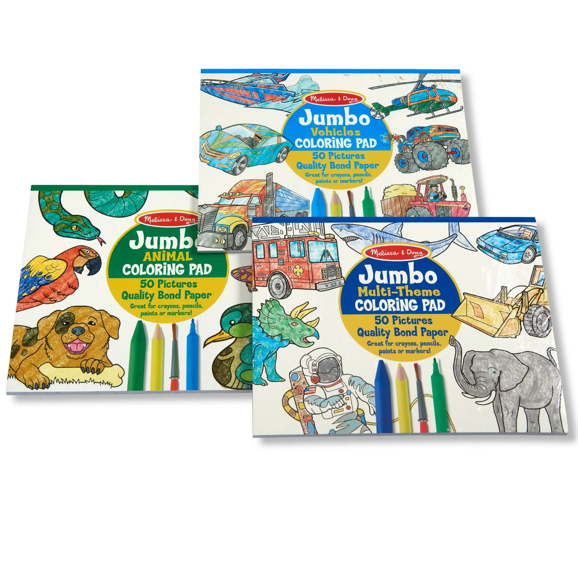 Activity Books>Melissa & Doug Coloring Pad 3-Pack: Animals, Vehicles, Multi-Theme