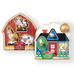 Animals & Nature Puzzles|Colors & Shapes>Melissa & Doug Jumbo Knob Wooden Puzzles Bundle - Shapes and Barn