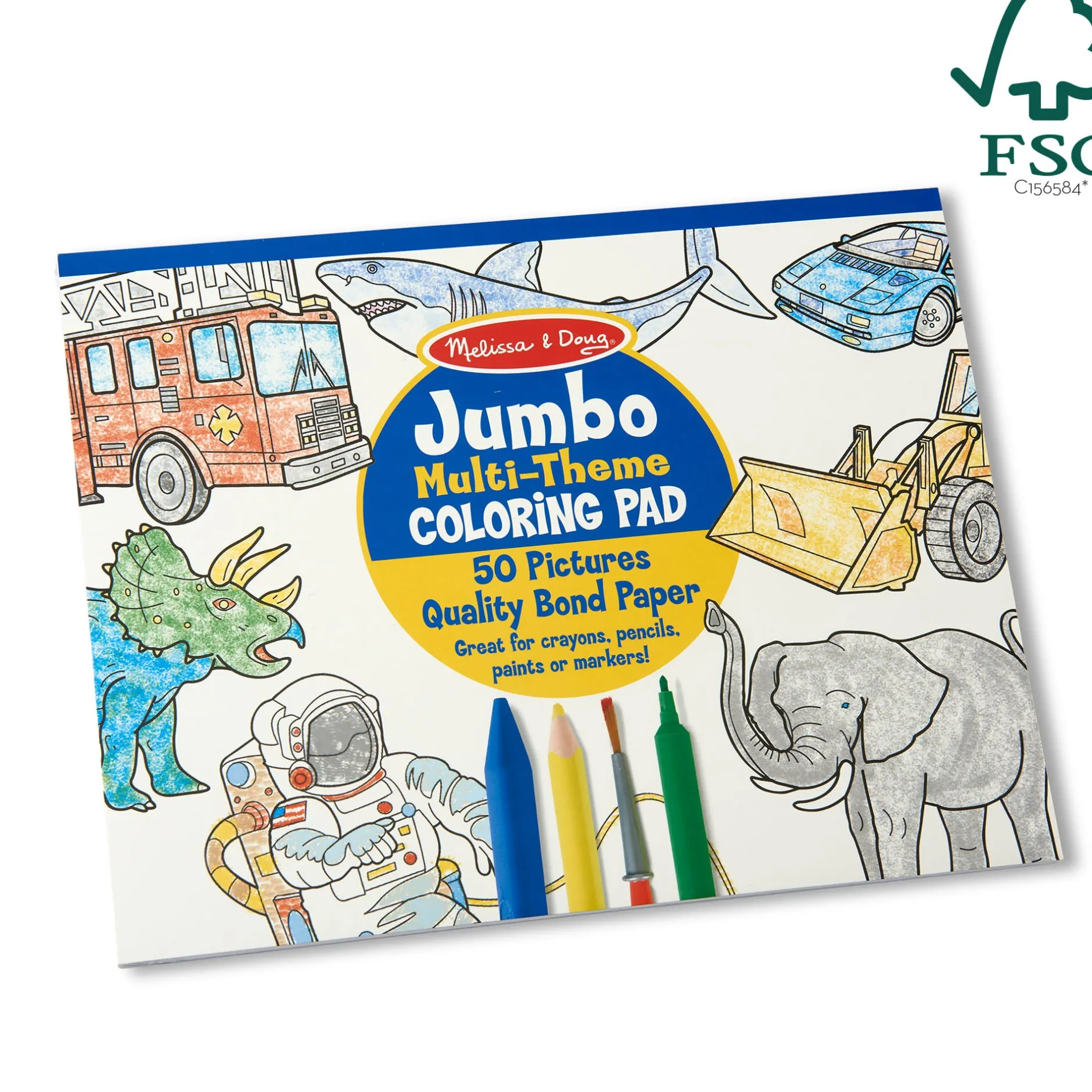 Activity Books>Melissa & Doug Jumbo 50-Page Kids' Coloring Pad - Space, Sharks, Sports, and More