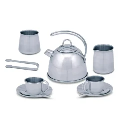 Play Food & Play Sets>Melissa & Doug Stainless Steel Tea Set with Storage Stand