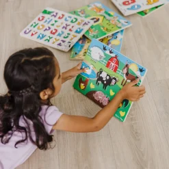 Alphabet & Counting Puzzles>Melissa & Doug Wooden Peg Puzzle 6-Pack: Vehicles, Numbers, Safari, Farm, Pets, Alphabet